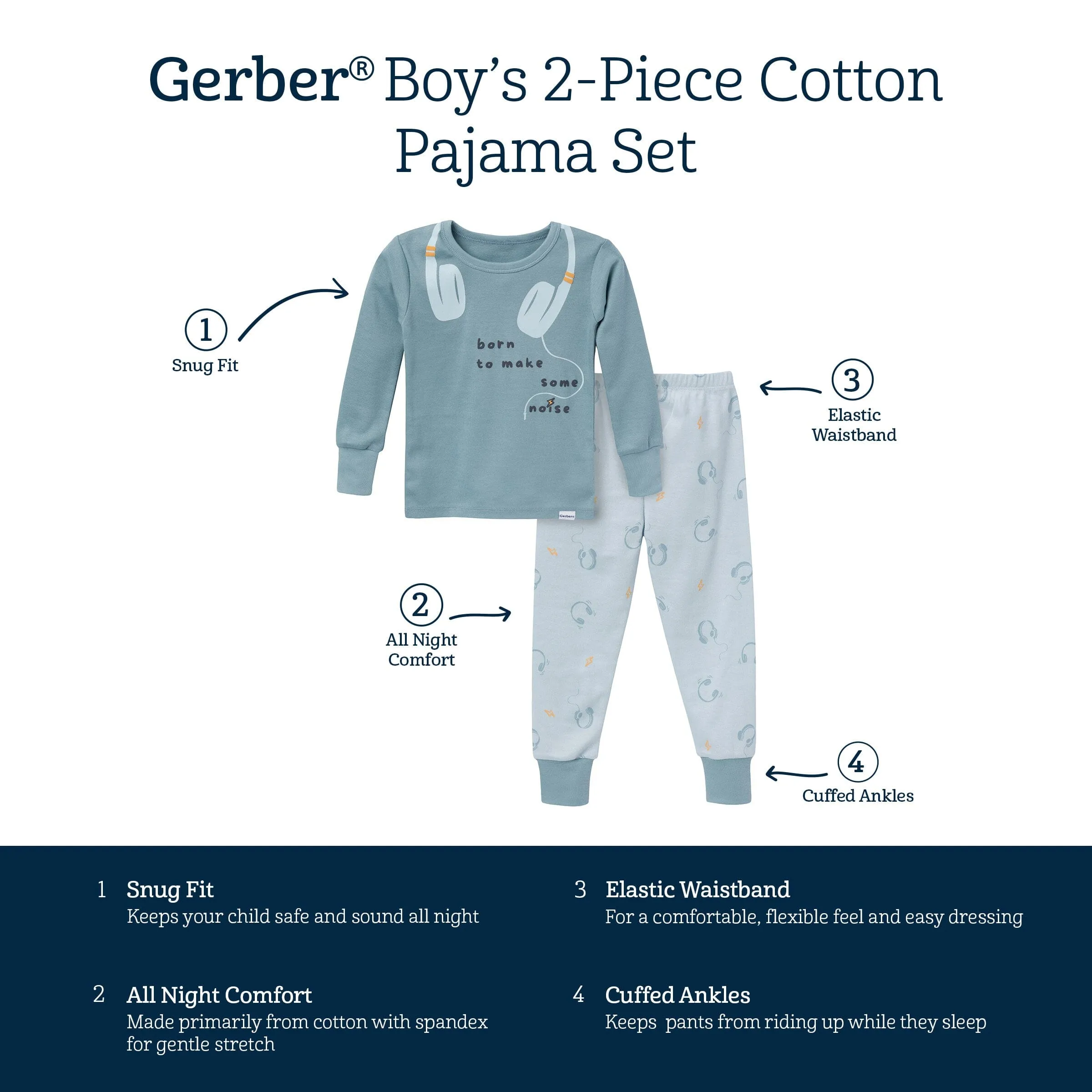 2-Piece Infant & Toddler Boys Music Long Sleeve Pajama Set