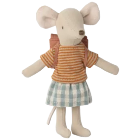 2023 Maileg Big Sister Tricycle Mouse with Bag - Old Rose