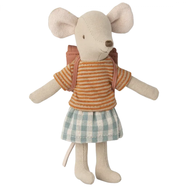 2023 Maileg Big Sister Tricycle Mouse with Bag - Old Rose