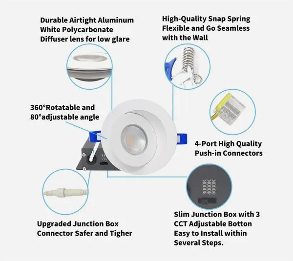 4" Gimbal Recessed LED Downlights - 5000k - 9W