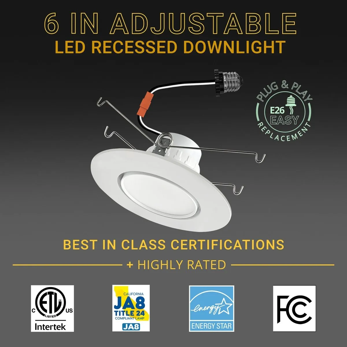 5/6" Inch Adjustable Can Lights Sloped Ceiling Recessed Lighting - Damp Rated - 5CCT 2700K-5000K - 1200LM