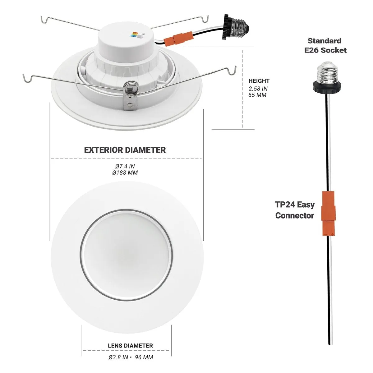 5/6" Inch Adjustable Can Lights Sloped Ceiling Recessed Lighting - Damp Rated - 5CCT 2700K-5000K - 1200LM