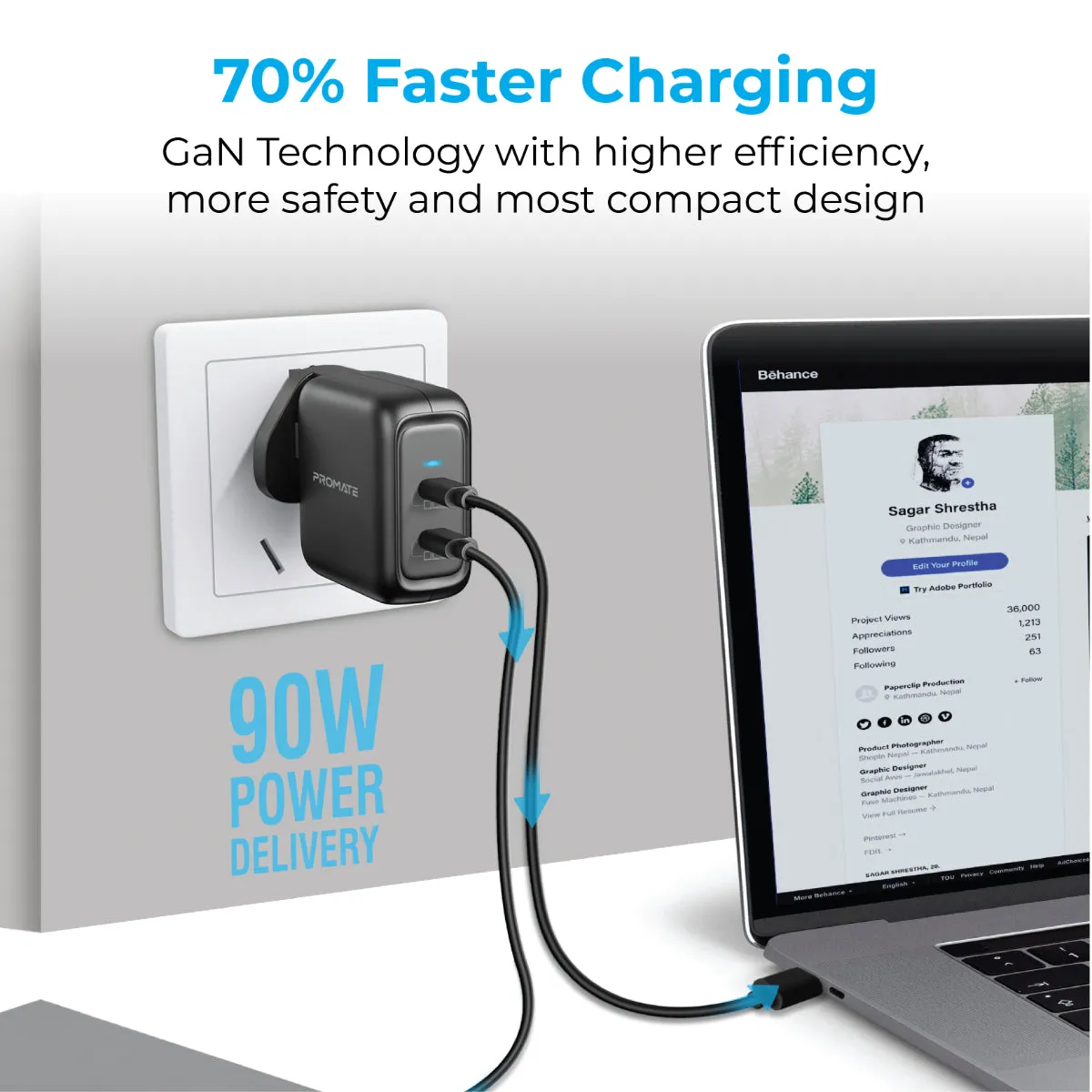 90W Power Delivery GaNFast™ Charging Adaptor