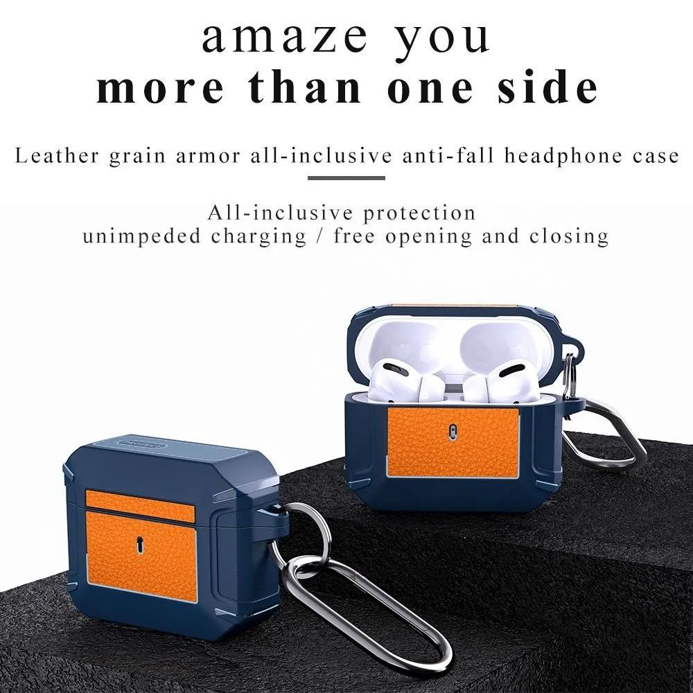 AirPods 3 leather texture case with buckle - Blue / Orange