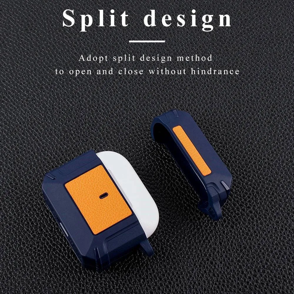 AirPods 3 leather texture case with buckle - Blue / Orange