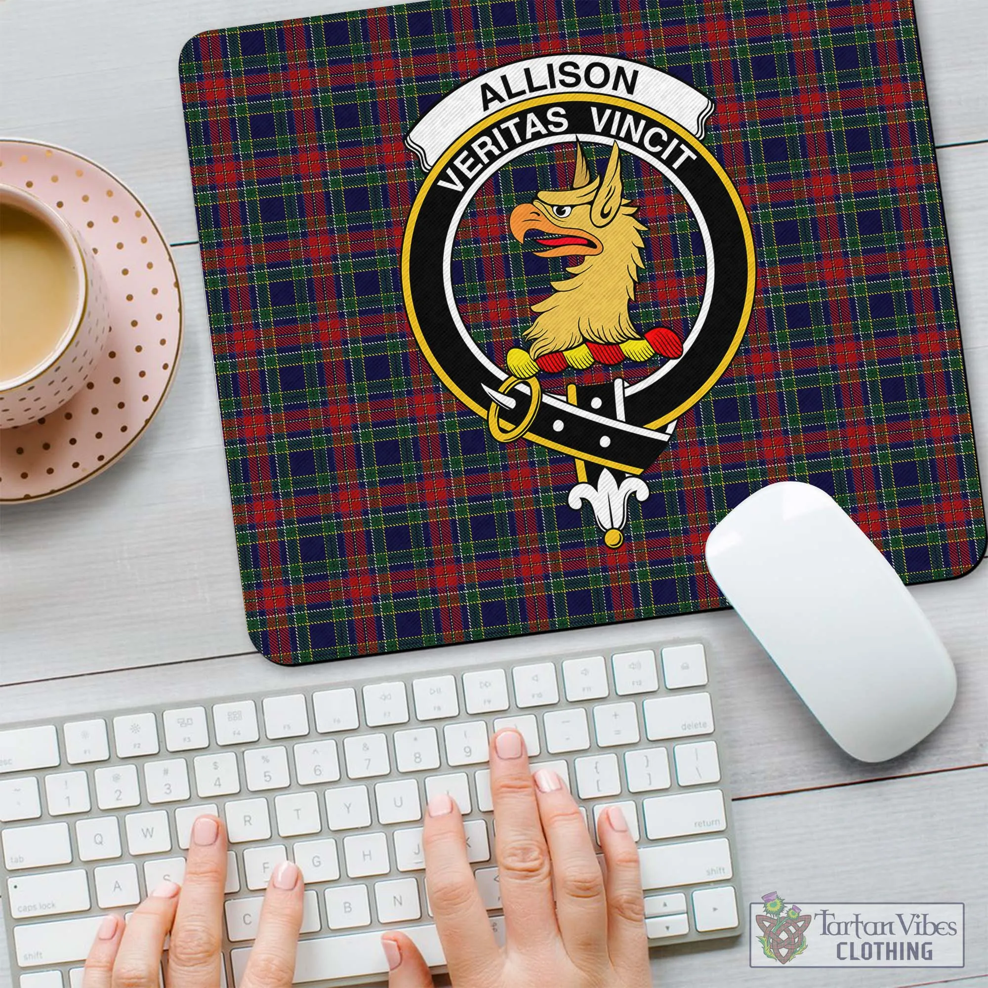 Allison Red Tartan Mouse Pad with Family Crest