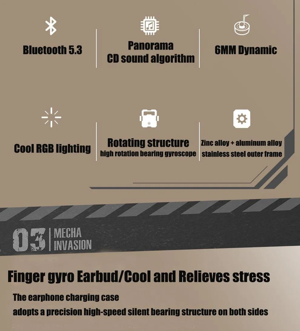 atongm TWS kablosuz Kulaklıklar Mekanik InvasionLED BT5.3,6MM Dinamik Bluetooth Kulaklıklı parmak cayro Kulaklıklar