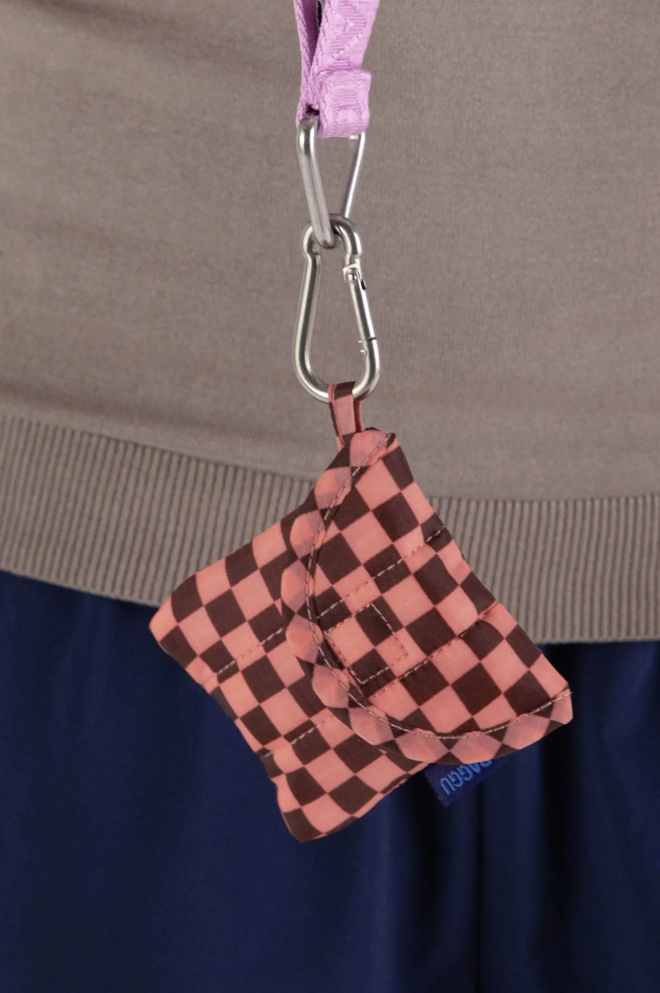 Baggu Pink Brown Check Puffy Earbud Case