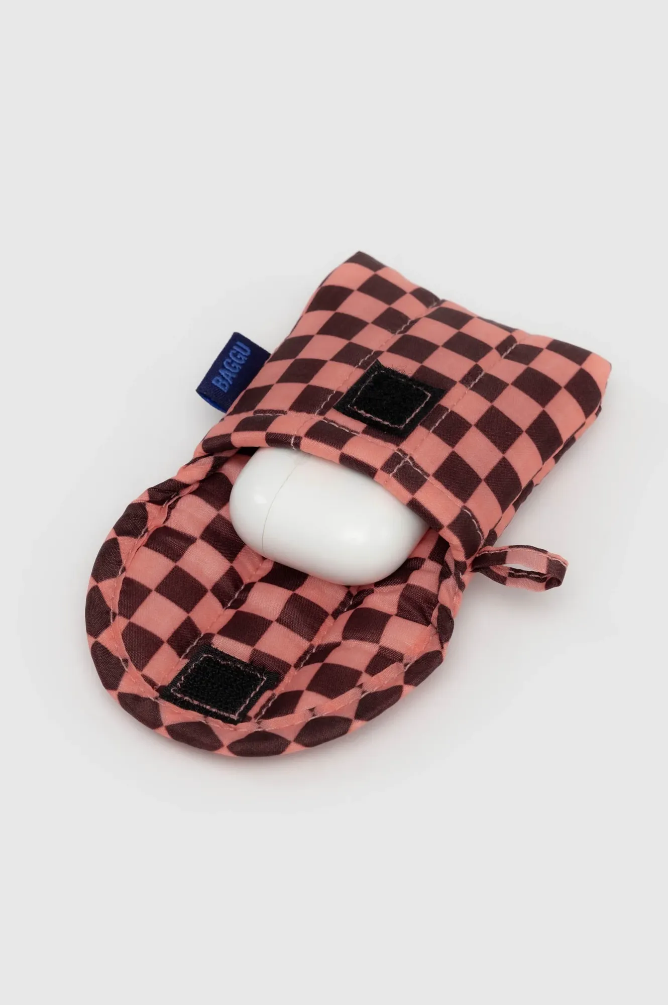 Baggu Pink Brown Check Puffy Earbud Case