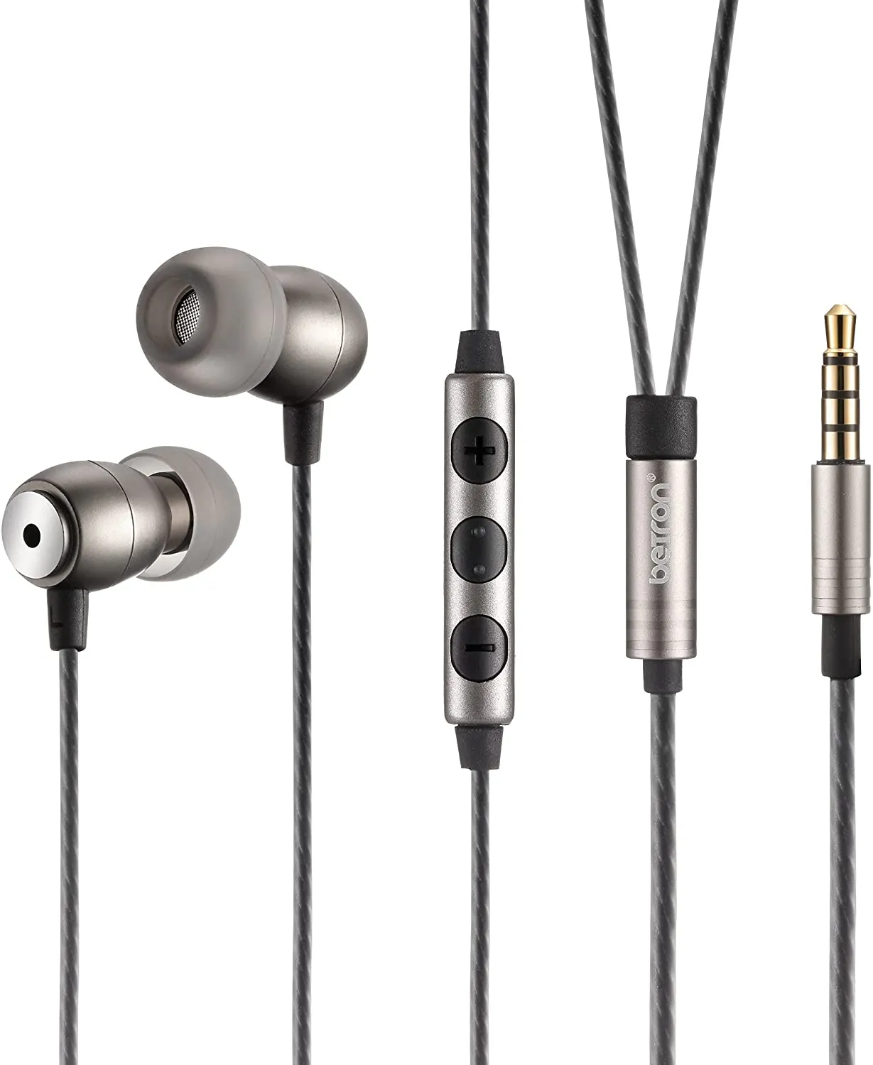 Betron GLD100 Earphone with Mic Volume Control Noise Isolating With 3 Different Sized Earbuds Black