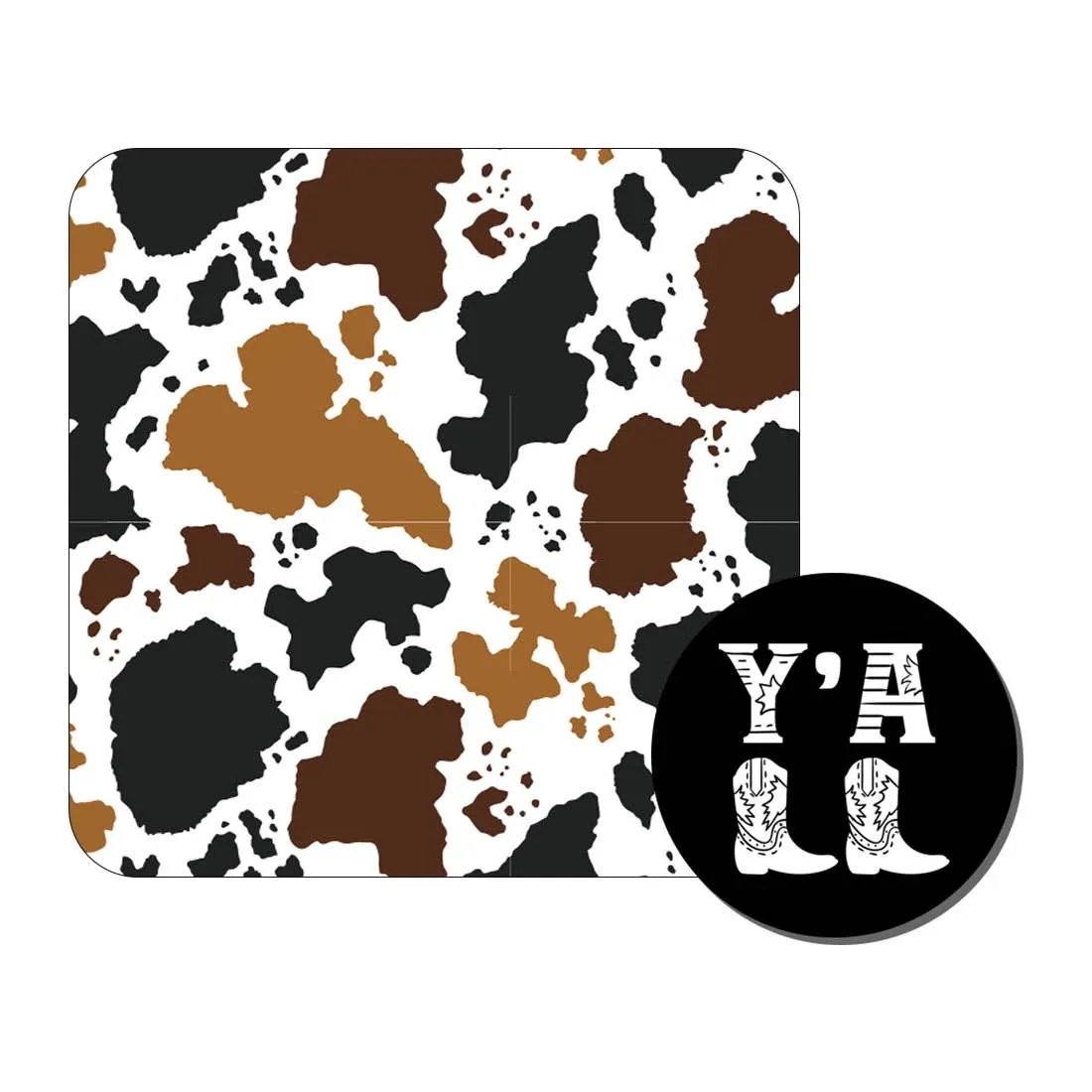 Black Brown White Cow Desk Set Mouse Pad and Coaster