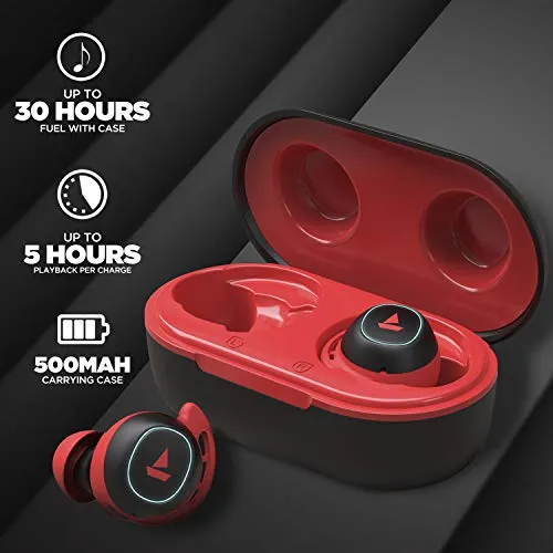 boAt Airdopes 441 TWS Ear-Buds with IWP Technology, Immersive Audio, Up to 30H Total Playback, IPX7 Water Resistance, Super Touch Controls, Secure Sports Fit & Type-C Port(Raging Red)