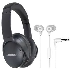 Bose QuietComfort Wireless Over-Ear Active Noise Canceling Headphones (Black) with JBL C50HI In-Ear Headphones White