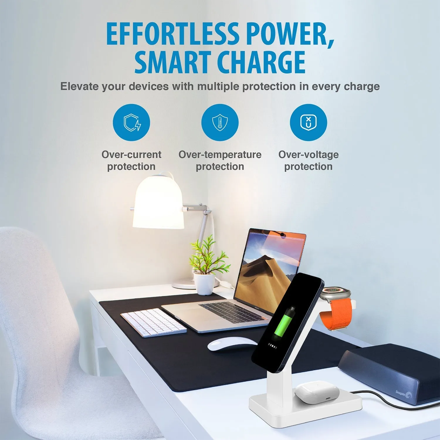 Brookstone 3 in 1 Wireless Charging Station Compatible with MagSafe Charger for Apple Fast Wireless Charger Stand for for iPhones, iWatch, and Airpods