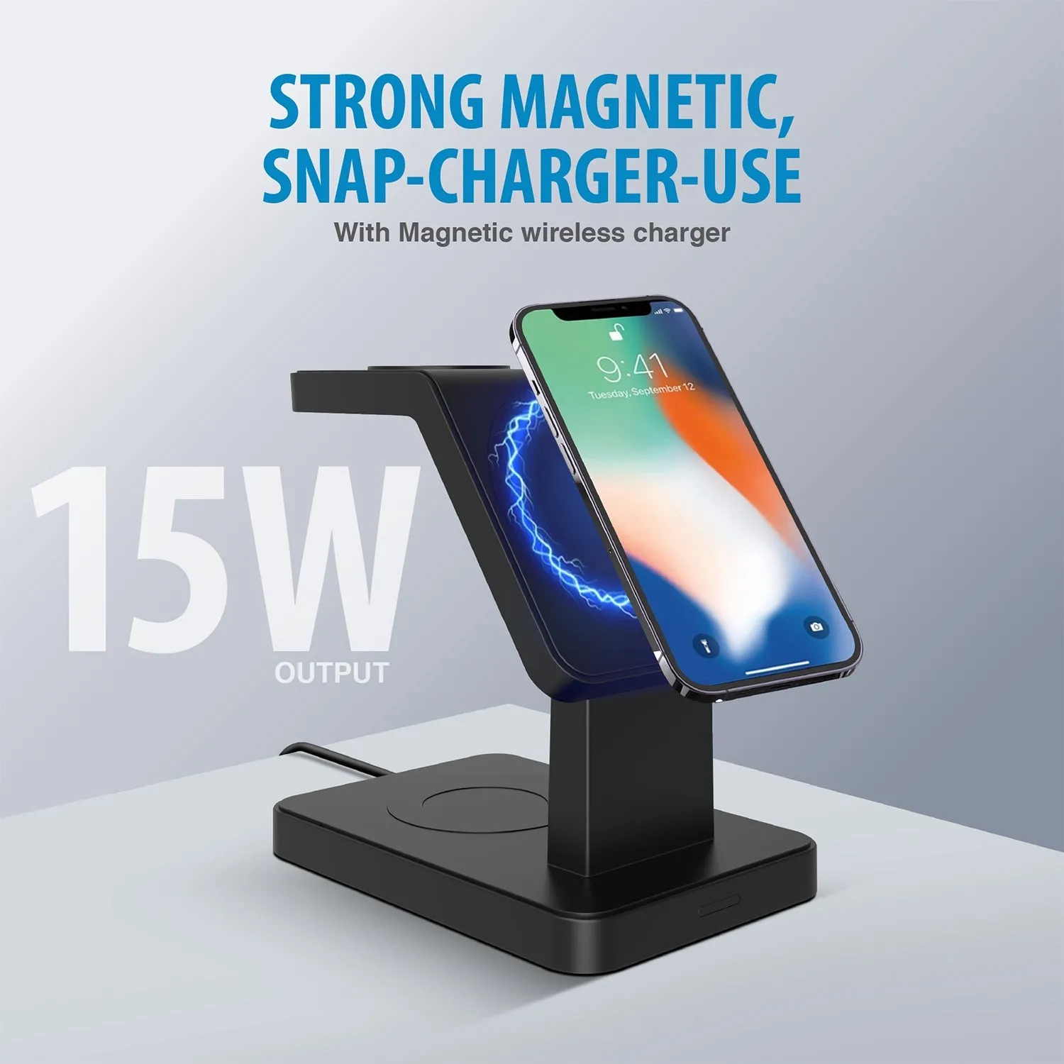 Brookstone 3 in 1 Wireless Charging Station Compatible with MagSafe Charger for Apple Fast Wireless Charger Stand for for iPhones, iWatch, and Airpods