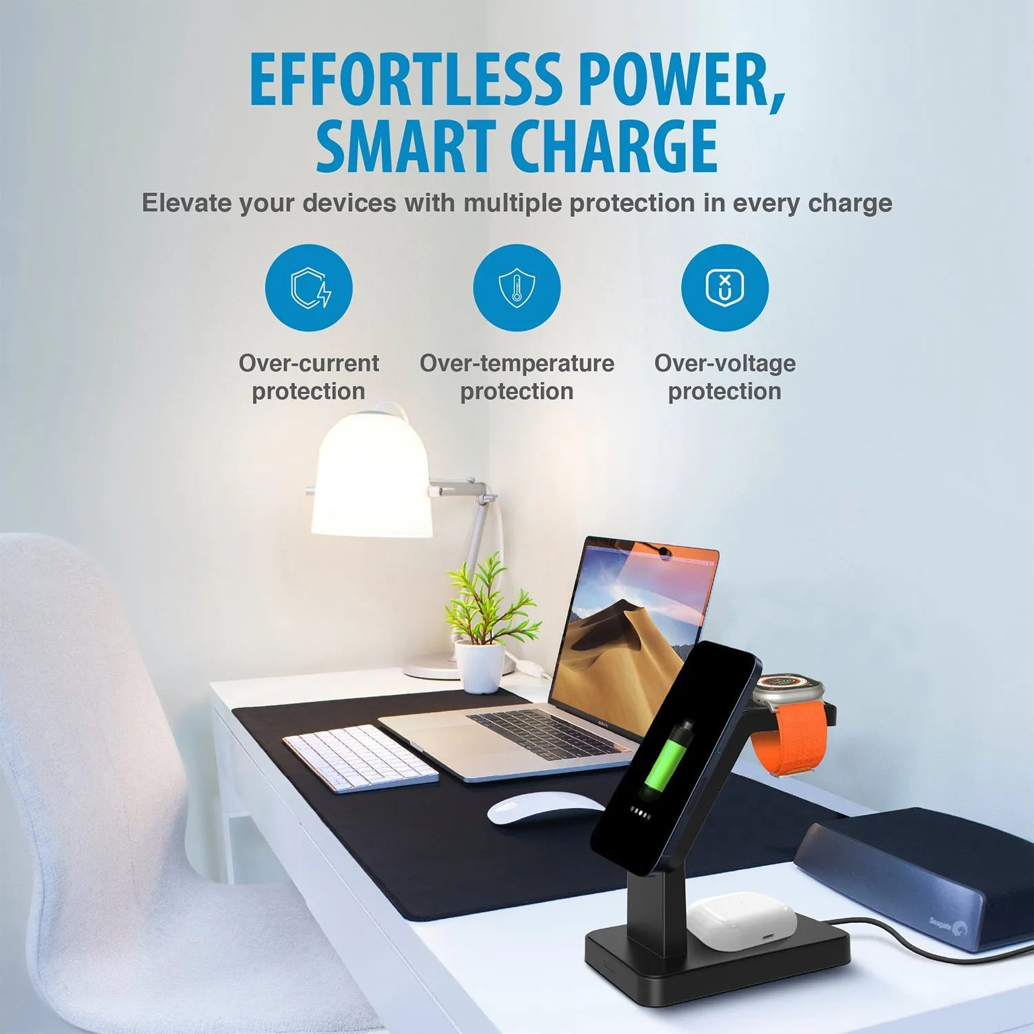 Brookstone 3 in 1 Wireless Charging Station Compatible with MagSafe Charger for Apple Fast Wireless Charger Stand for for iPhones, iWatch, and Airpods