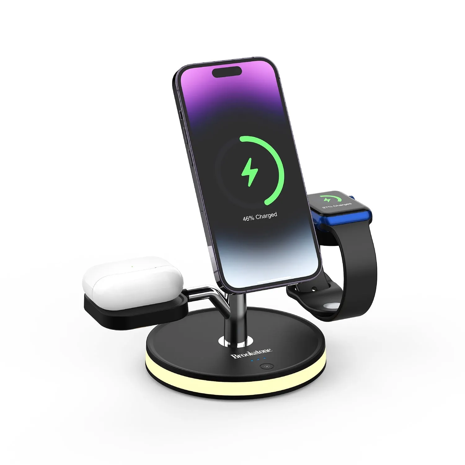 Brookstone 3 in 1 Wireless Charging Station Compatible with MagSafe Charger for Apple Fast Wireless Charger Stand for iPhones, iWatch, and Airpods