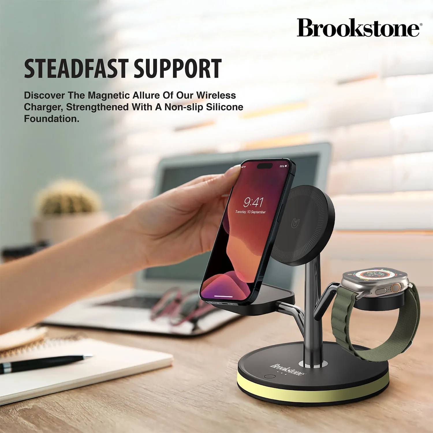 Brookstone 3 in 1 Wireless Charging Station Compatible with MagSafe Charger for Apple Fast Wireless Charger Stand for iPhones, iWatch, and Airpods