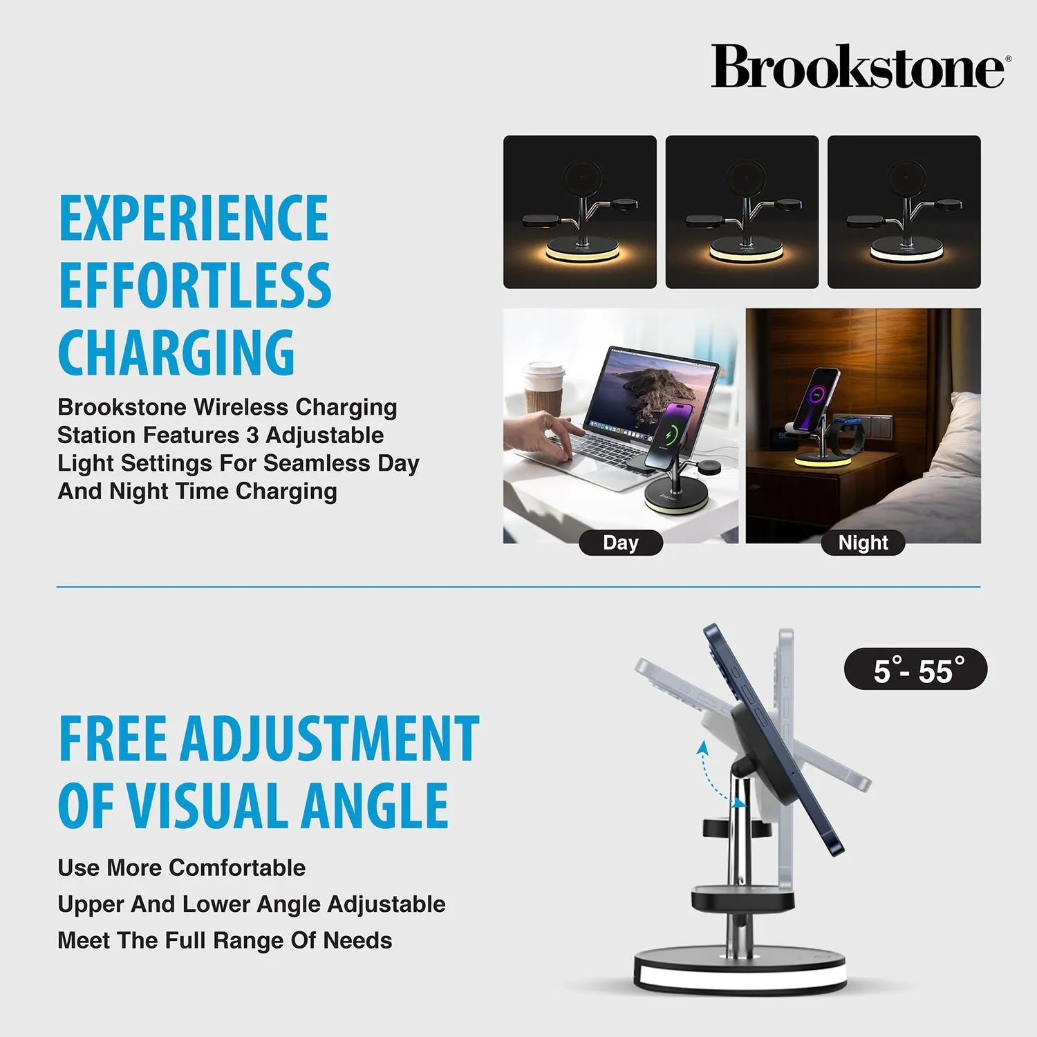 Brookstone 3 in 1 Wireless Charging Station Compatible with MagSafe Charger for Apple Fast Wireless Charger Stand for iPhones, iWatch, and Airpods