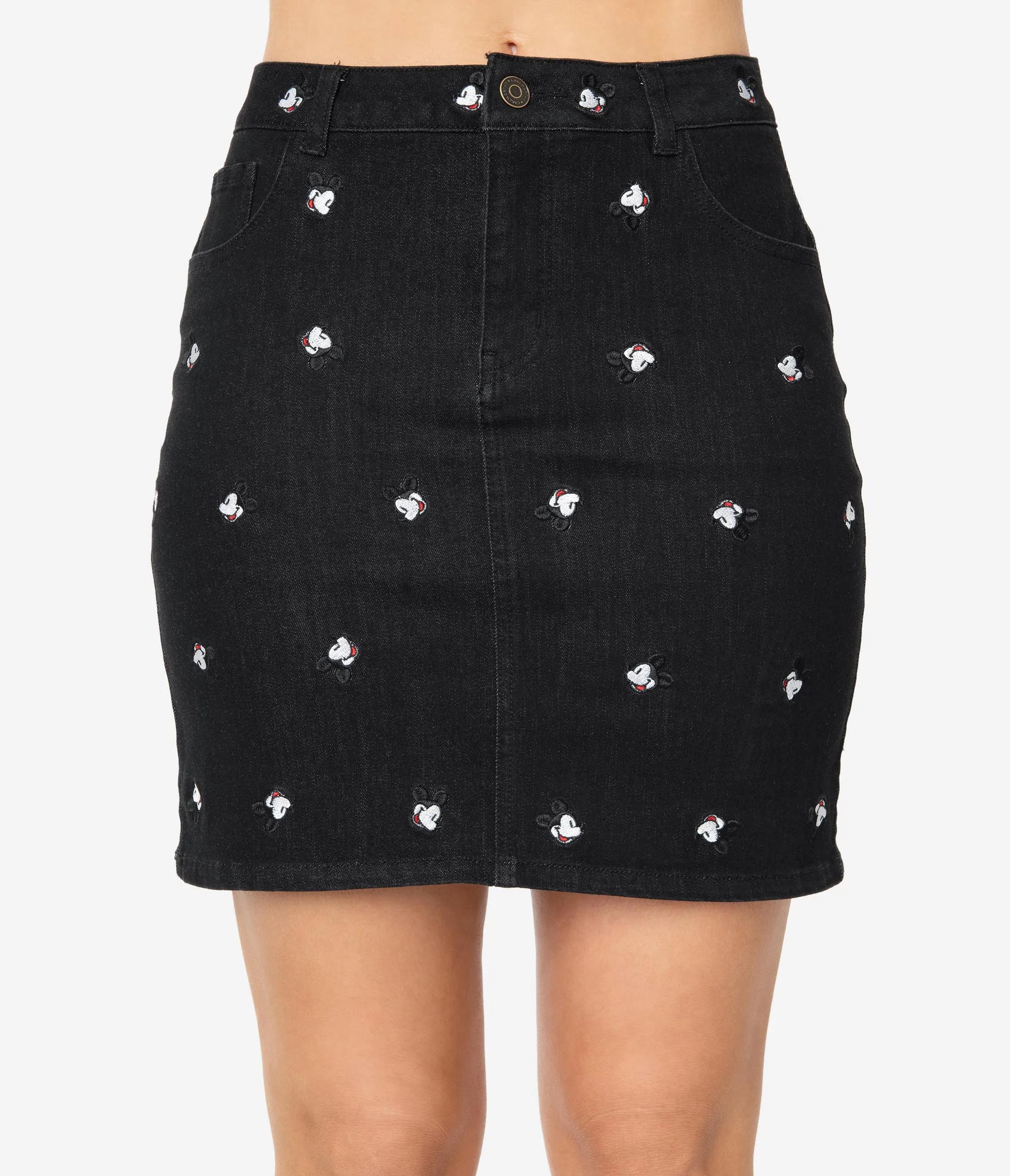 Cakeworthy Black Denim Embroidered Mickey Print Skirt