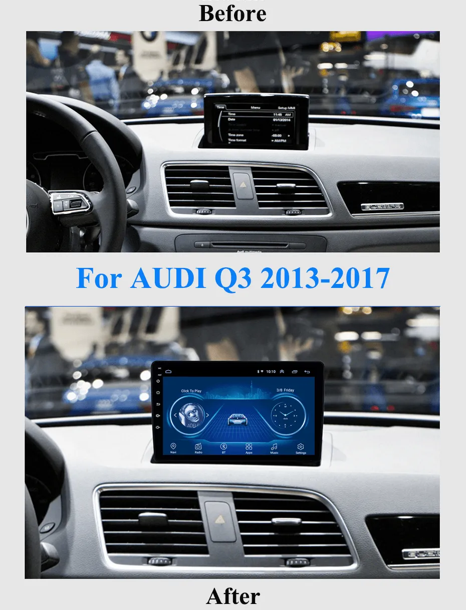 Car Dealz 9" Android 8.1 For AUDI Q3 2013-2017 GPS Bluetooth Car Player Navigation Radio Stereo DVD Head Unit In Dash Plus OEM Fascia