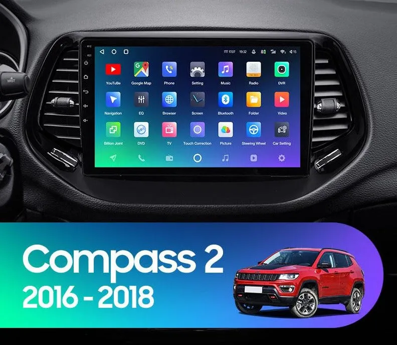 Car Dealz Premium Advanced 4G Data Model 10.2" Android 12.0 For Jeep Compass 2 MP 2016 - 2018 In Dash Plus OEM Fascia