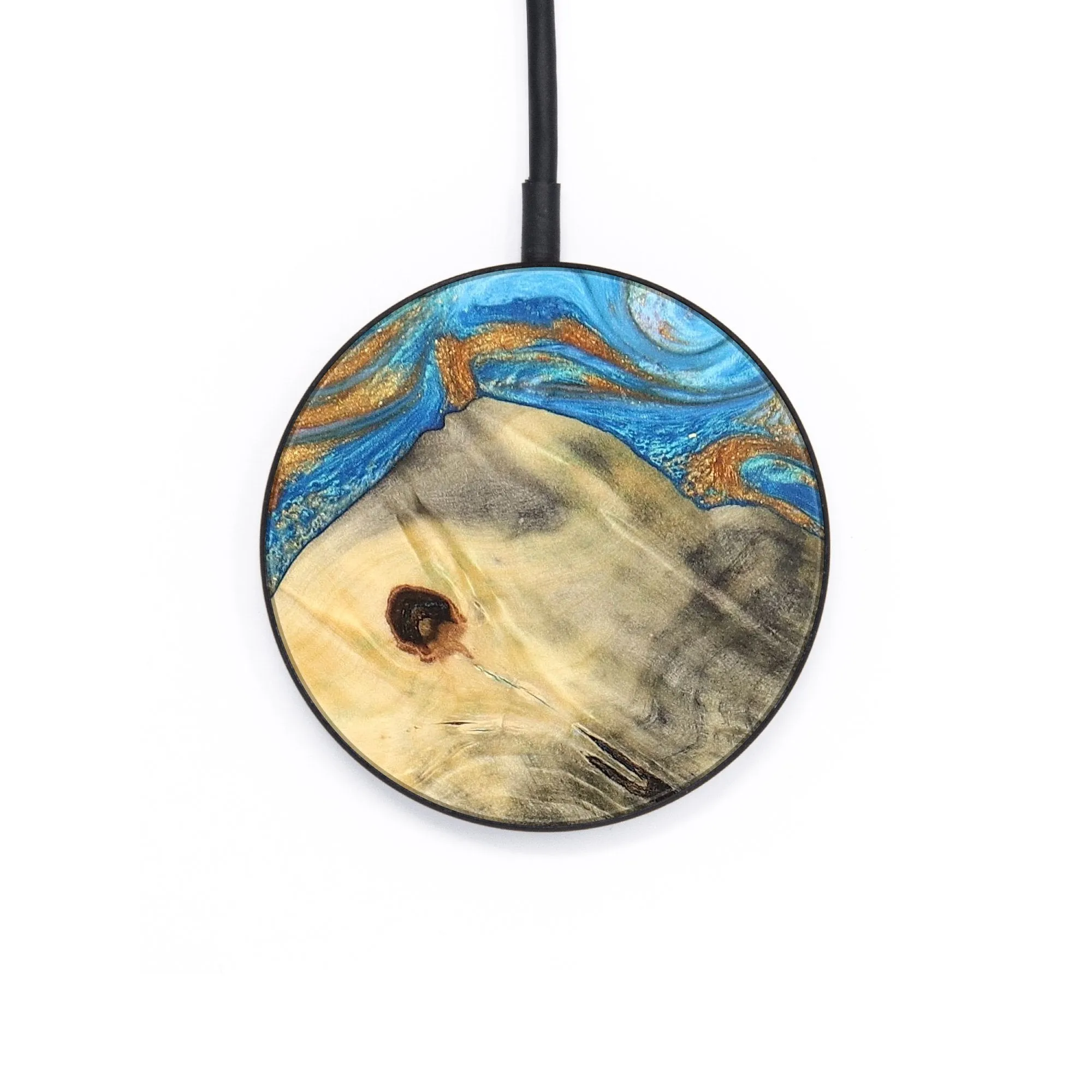 Circle Wood Resin Wireless Charger - Ari (Teal & Gold, 687882)