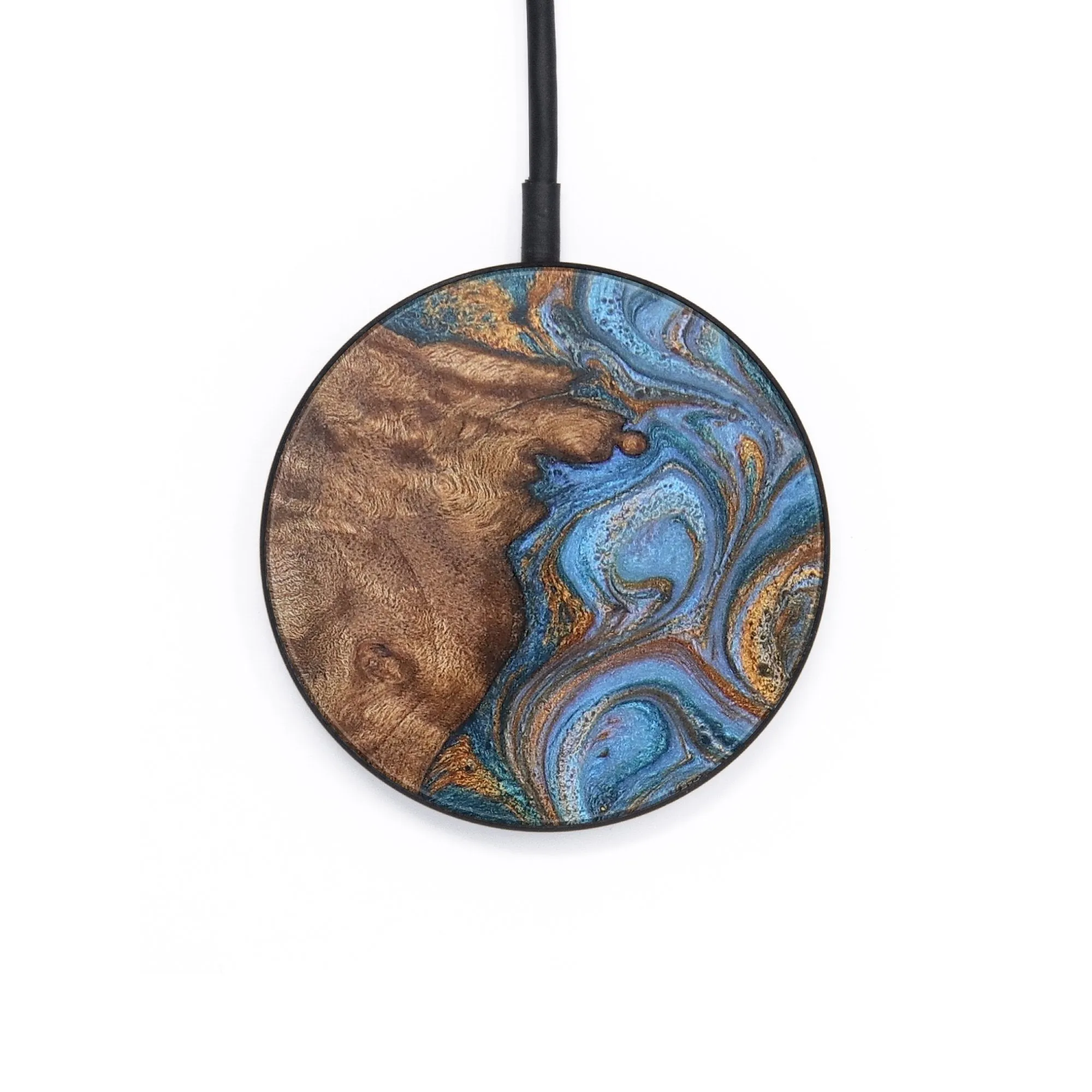 Circle Wood Resin Wireless Charger - Cadence (Teal & Gold, 706770)