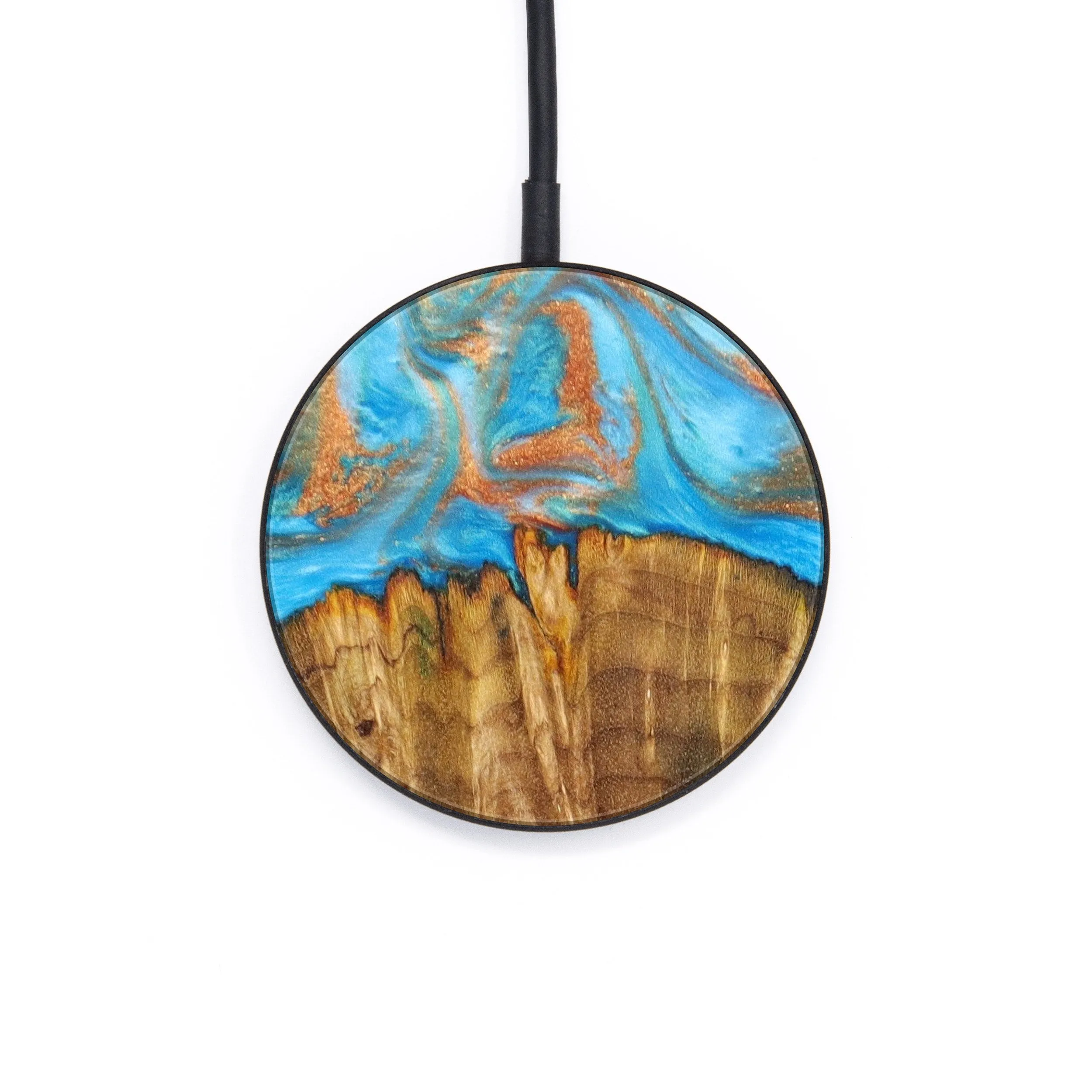 Circle Wood Resin Wireless Charger - Connor (Teal & Gold, 637570)