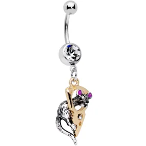 Clear Gem Mouse Gets Cheese Dangle Belly Ring