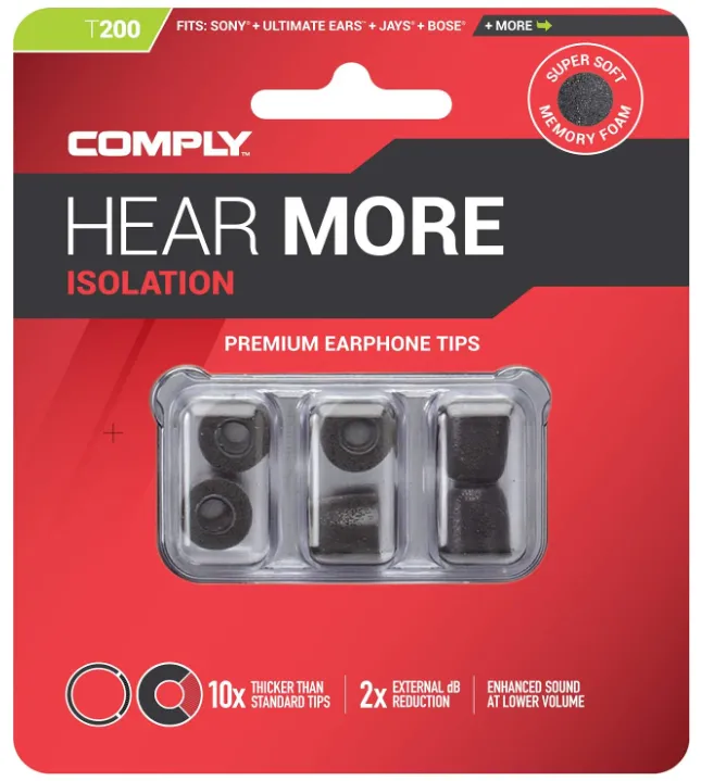 Comply Foam 200 Series Replacement Ear Tips for Bang and Olufsen, Sennheiser, Axil, MEE Audio, KZ, Bose & More | Ultimate Comfort | Unshakeable Fit|NO TechDefender | Large, 3 Pairs