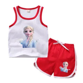 Creative Disney Elsa's Print Tank Tops & Shorts Set