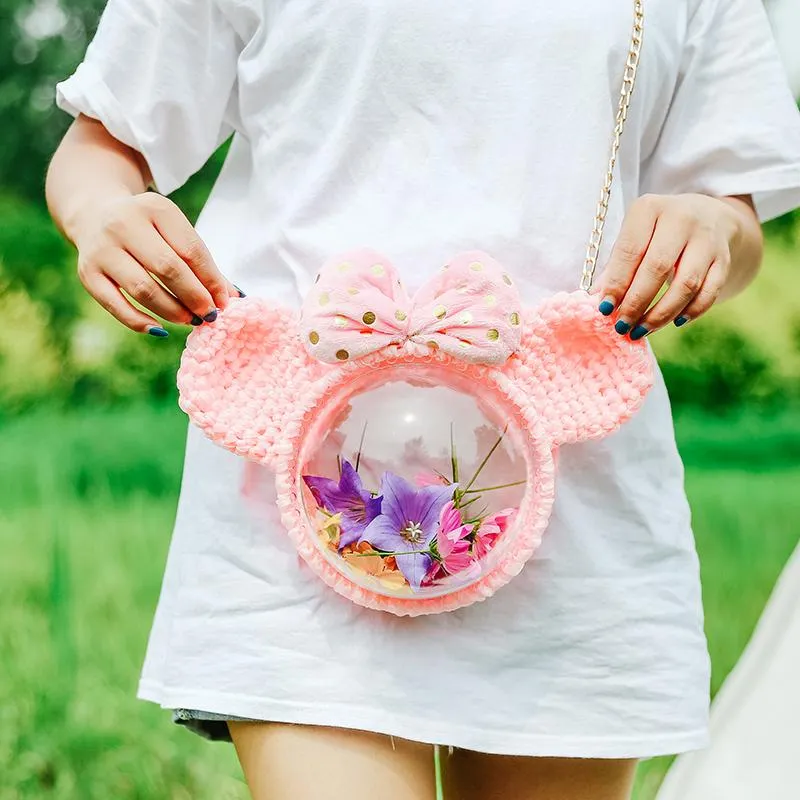 Cute Pink Crochet Mouse Backpack Mouse Crochet Shoulder Bag for Girl Mouse Crochet Crossbody Purse