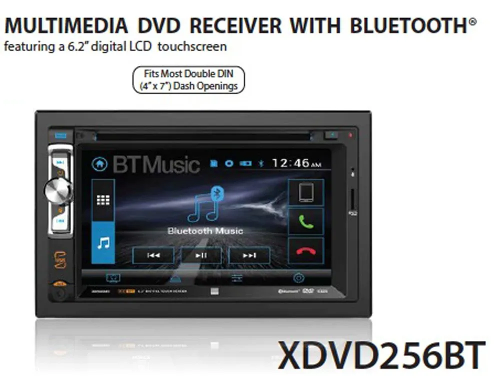 Dual XDVD256BT Digital Multimedia 6.2" LED Backlit LCD Touchscreen Double DIN Car Stereo with Built-in Bluetooth, CD/DVD, USB, microSD & MP3 Player