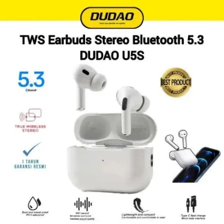 Dudao Tws Earbuds U5S Upgrade, Wireless Earphone Stereo, White