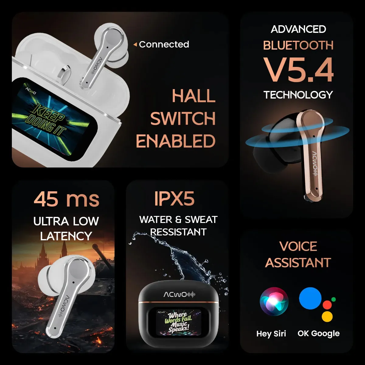 DwOTS Touch : Smart Touch Screen Display White Earbuds