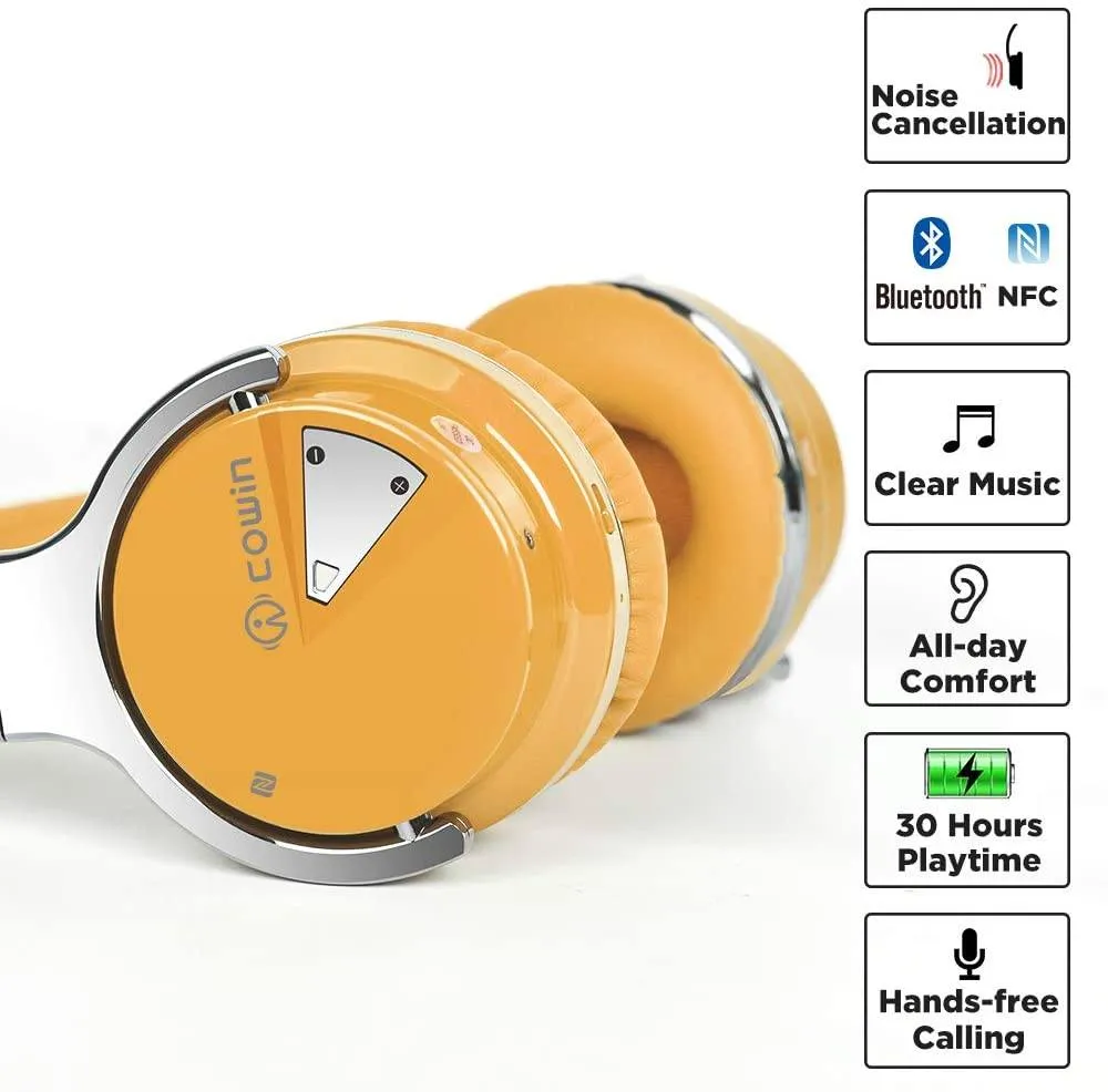 E7 Active Noise Cancelling Bluetooth Over-ear Headphones, Yellow