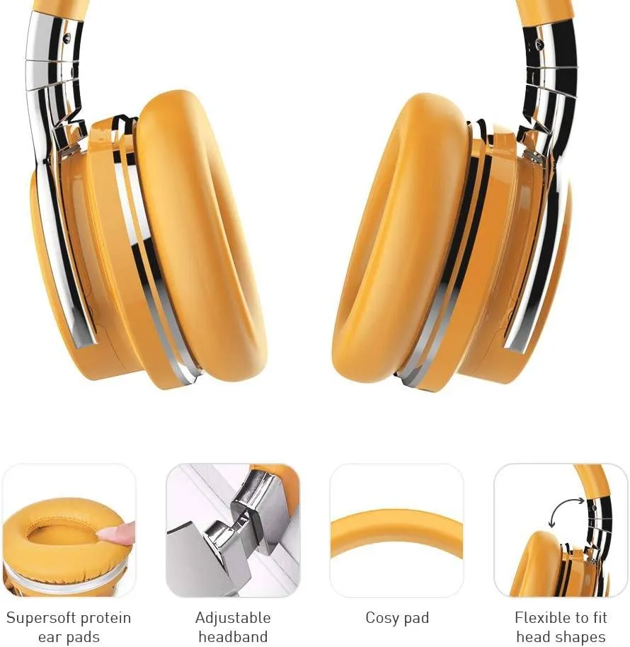 E7 Active Noise Cancelling Bluetooth Over-ear Headphones, Yellow