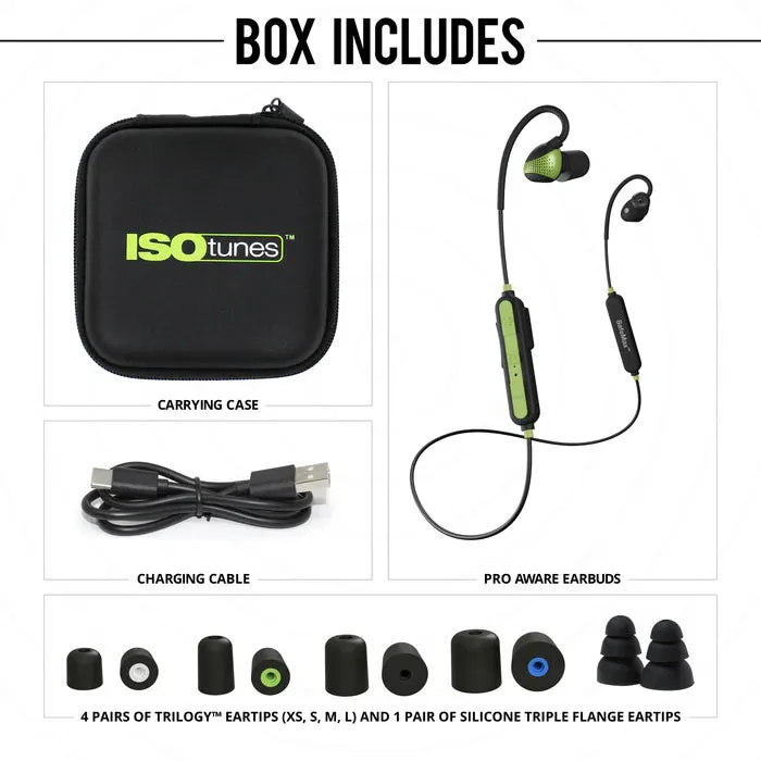 Earbuds - ISOtunes PRO Aware Bluetooth Earbuds, Safety Green, Ambient Listening Technology, IT-38