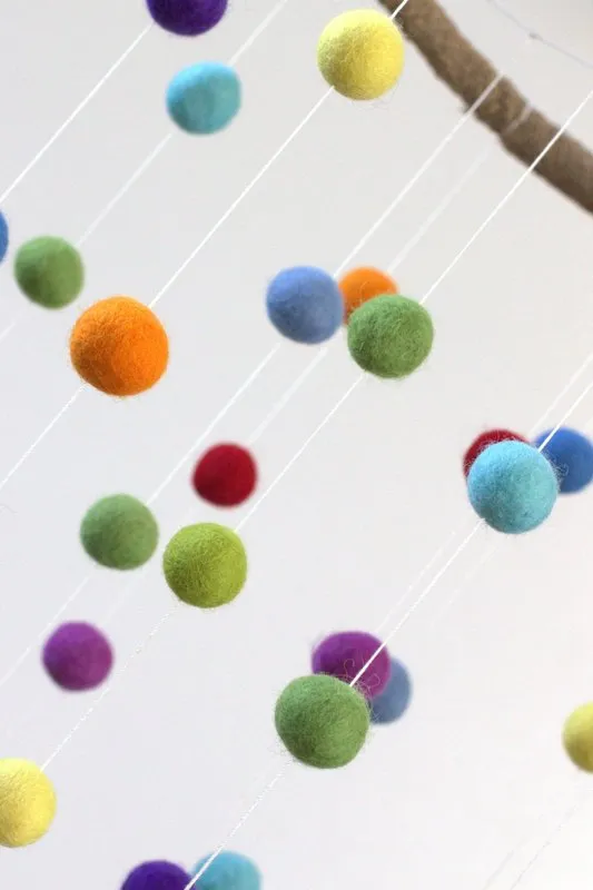 Felt Ball Nursery Mobile- Rainbow- LARGE