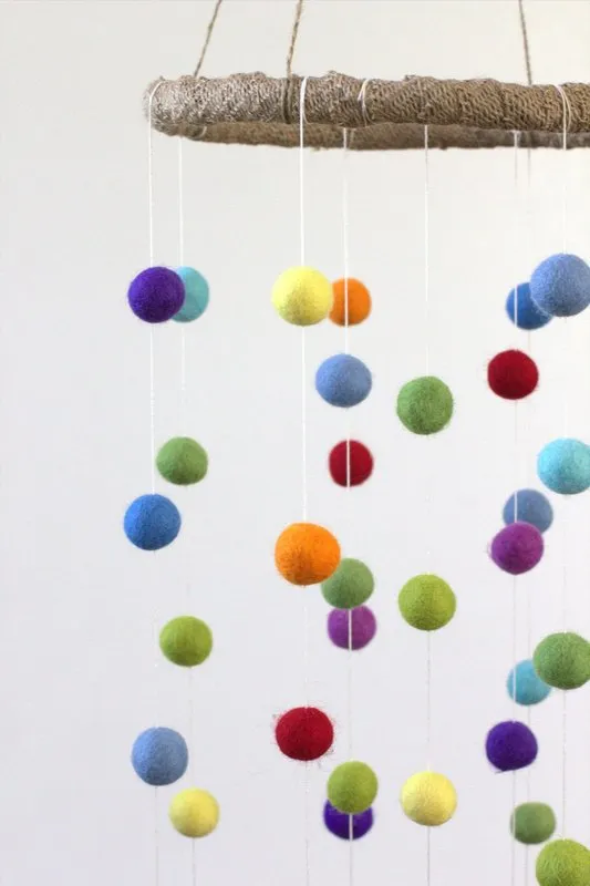 Felt Ball Nursery Mobile- Rainbow- LARGE