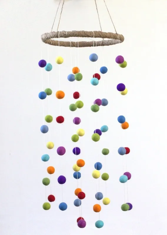 Felt Ball Nursery Mobile- Rainbow- LARGE