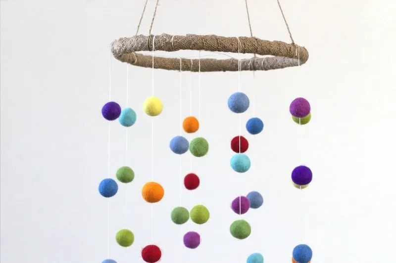 Felt Ball Nursery Mobile- Rainbow- LARGE