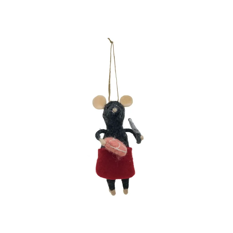 Handmade Wool Felt Chef Mouse Ornament