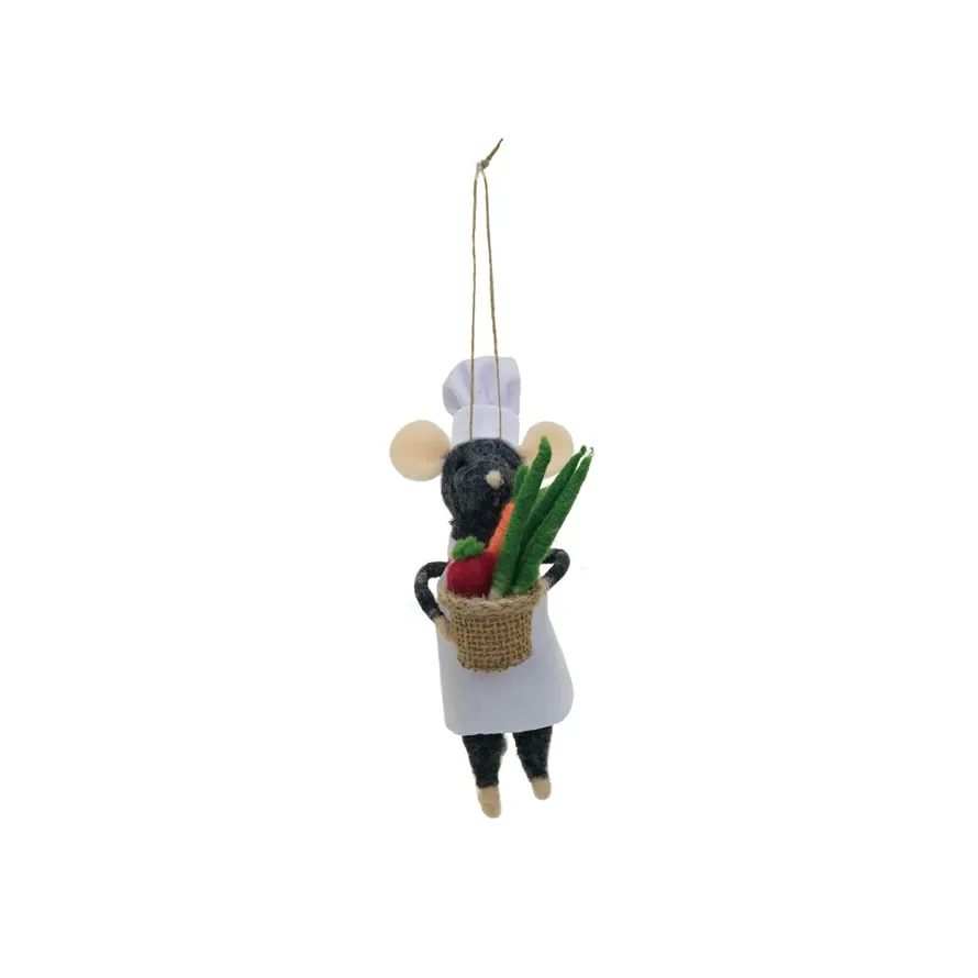 Handmade Wool Felt Chef Mouse Ornament