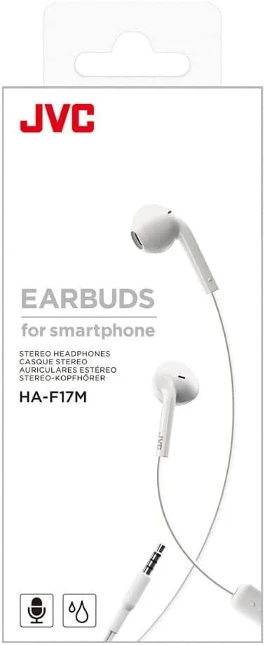 JVC Earbuds Wired 3.5mm In Ear Stereo Headphones White - HA-F17M-W-U