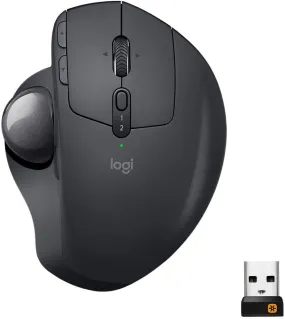 Logitech Mouse MX Ergo Wireless Trackball Mouse, Adjustable Ergonomic Design, Control and Move Text/Images/Files Between 2 Windows and Apple Mac Computers (Bluetooth or USB), Rechargeable - (Graphite)