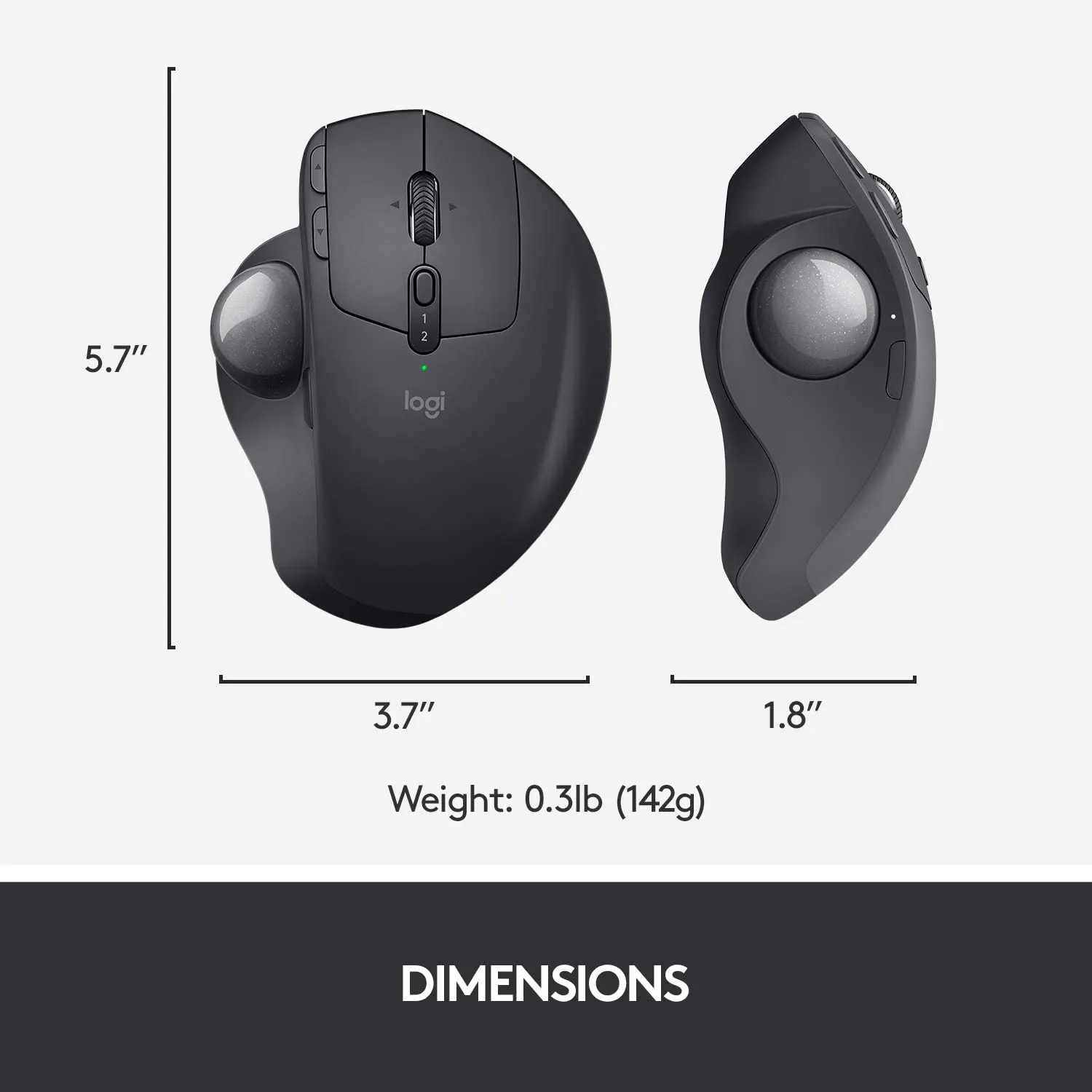 Logitech Mouse MX Ergo Wireless Trackball Mouse, Adjustable Ergonomic Design, Control and Move Text/Images/Files Between 2 Windows and Apple Mac Computers (Bluetooth or USB), Rechargeable - (Graphite)