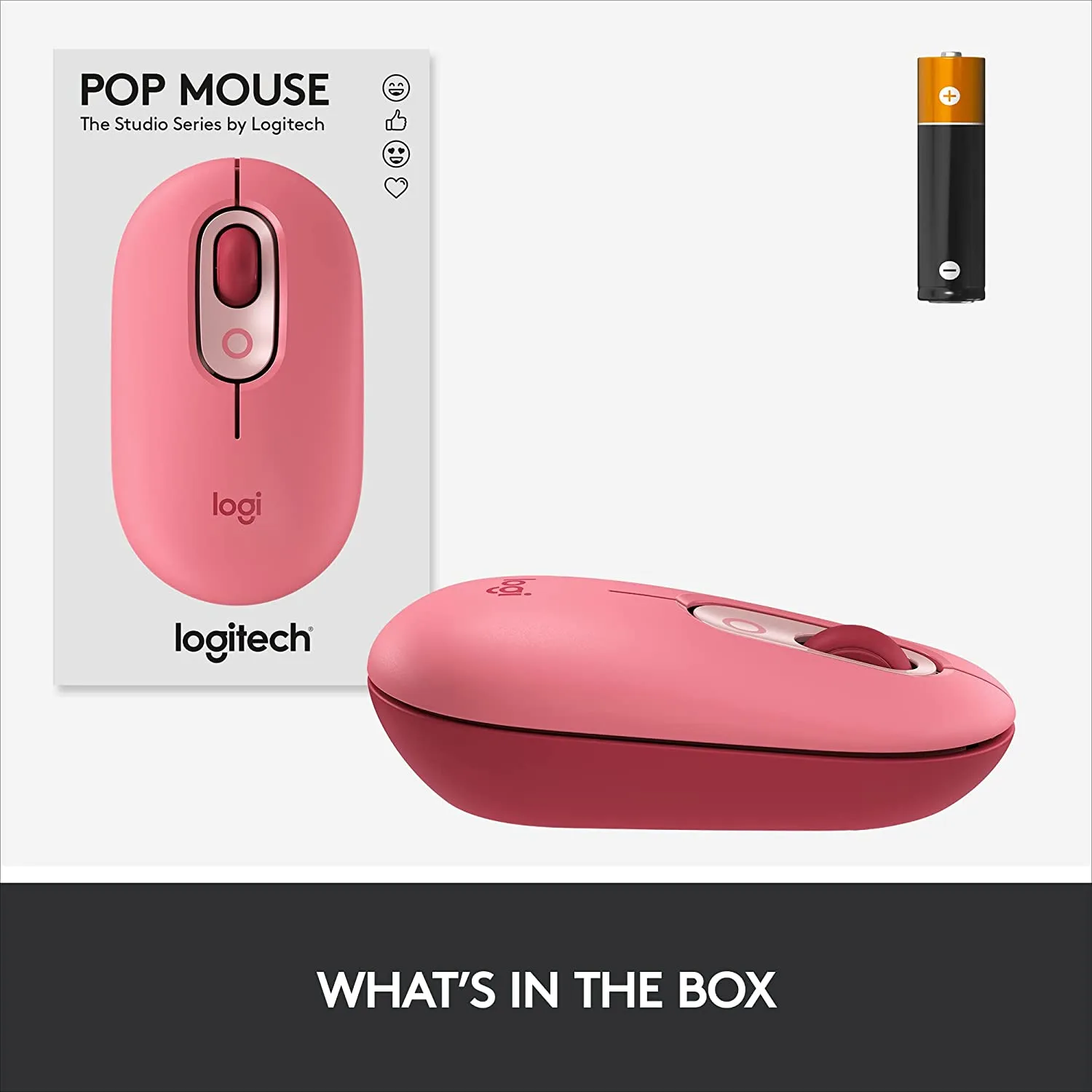 Logitech Mouse POP, Wireless Mouse with Customizable Emojis, SilentTouch Technology, Precision/Speed Scroll, Compact Design, Bluetooth, Multi-Device, OS Compatible - Heartbreaker Rose