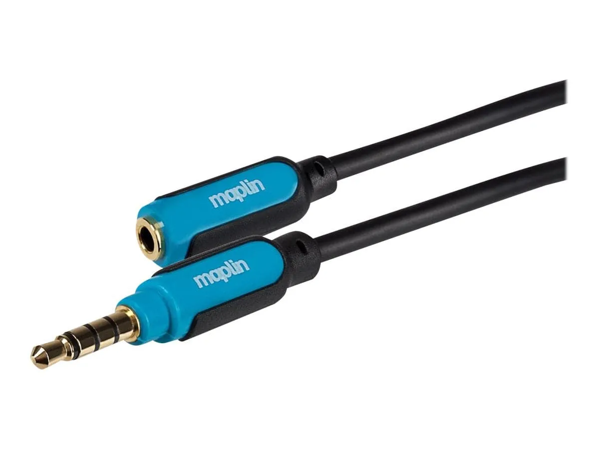 Maplin 3.5mm Aux Stereo 4-Pole Jack Plug to 3.5mm Female Jack Extension Cable - Black, 3m